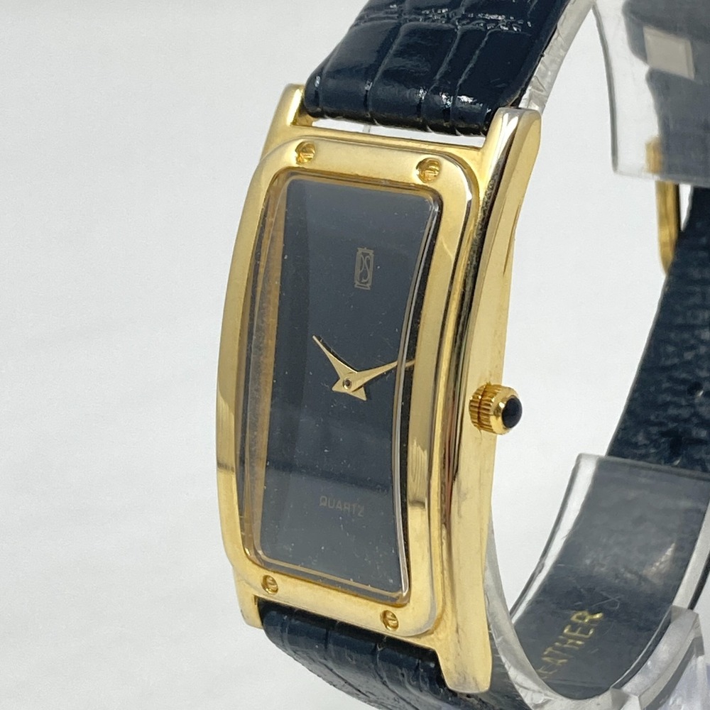 Vtg Paul Sebastian Womens Tank Watch 24mm Gold Tone Black Dial New Battery 8.5"